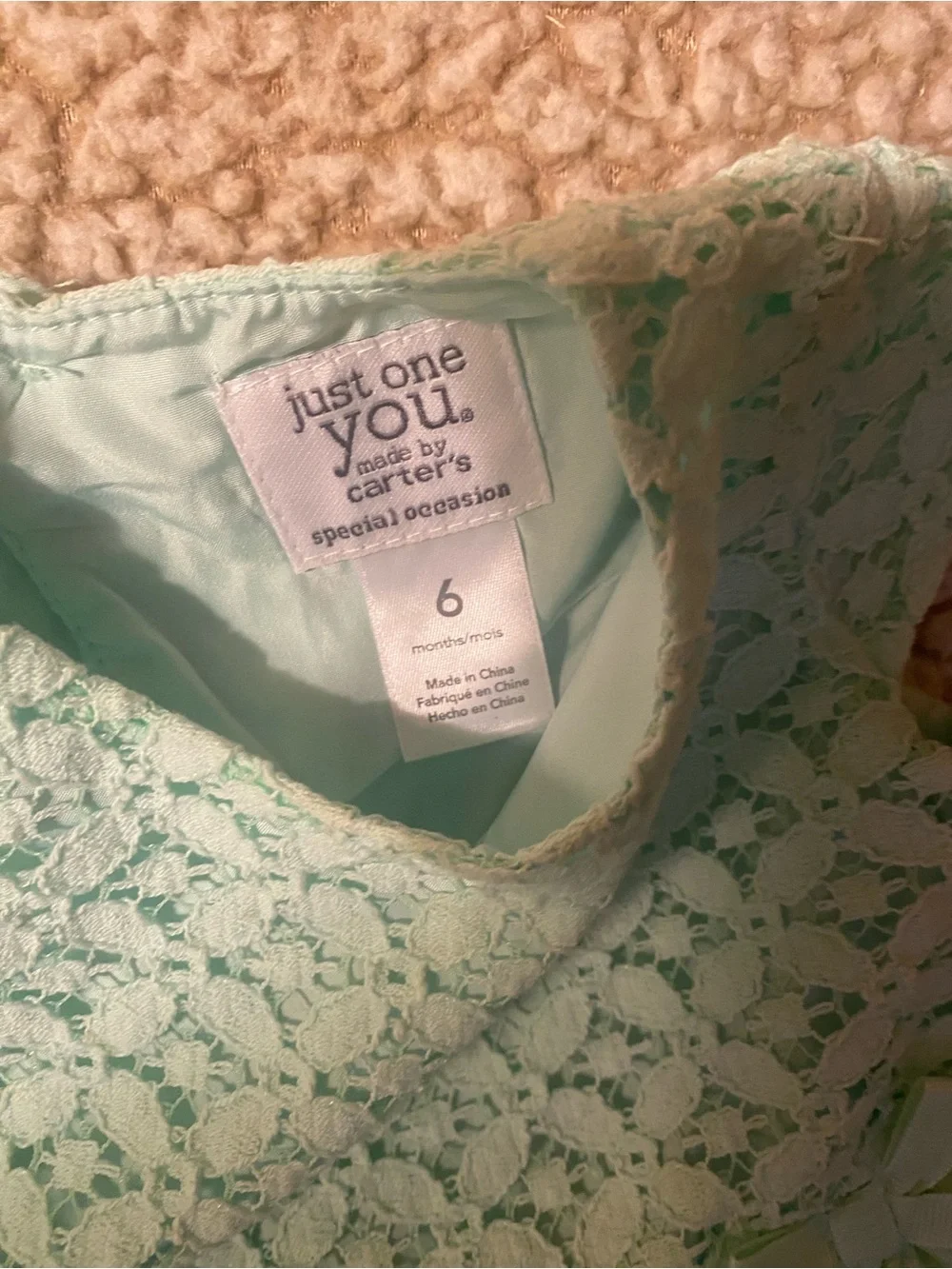 Carters Just One You Dress Tulle Skirt Lace Bodice Mint Green Left Side Bow